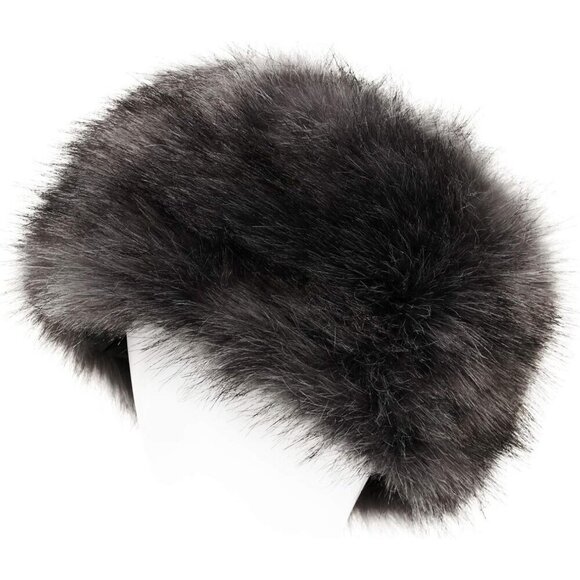 Women\'s Gray Winter Faux Fur Cossak Russian Style Hat Warm Cap